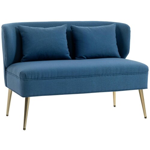 Wyld Haus Taco Linen Look Dark Blue 2 Seater Sofa With Wingback Design And Metal Legs