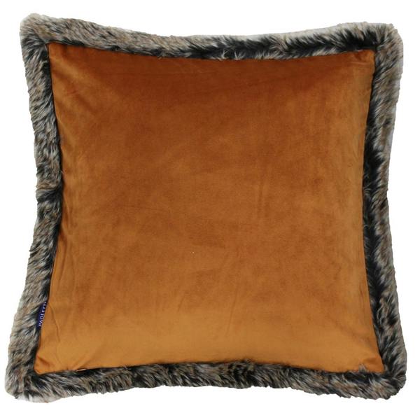 Riva Home Kiruna Faux Fur Edged Velvet Style Square Cushion Cover - Rust