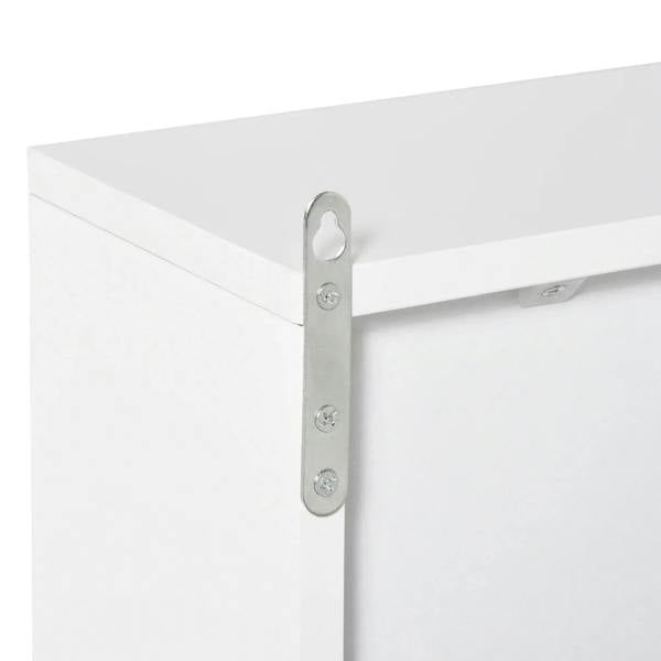 White cabinet door hinge hardware with mounting screws
