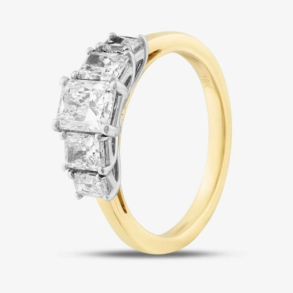 T. H. Baker 18ct Yellow Gold Certified 1.63ct Radiant Cut Diamond Five Stone Ring RN10763
