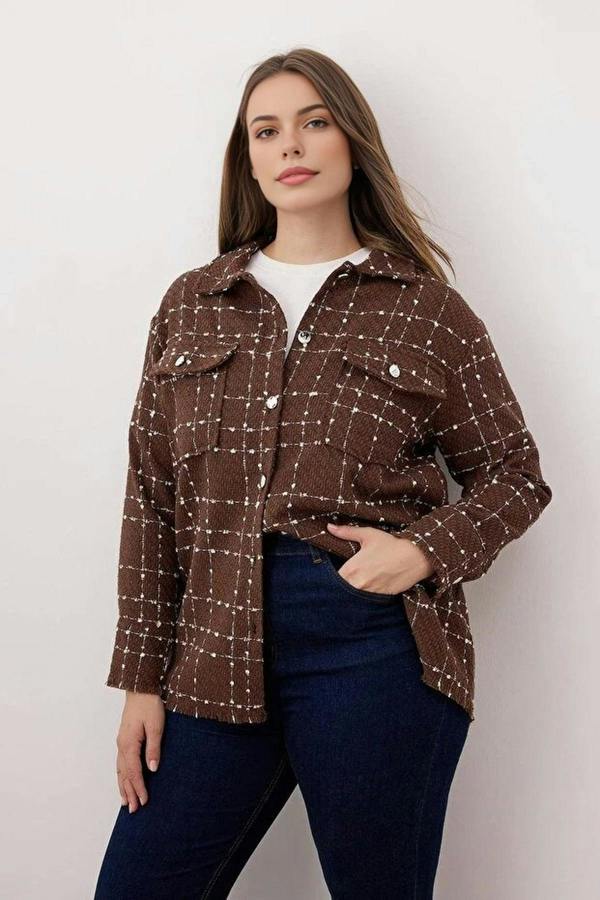 WOVCOR Tweed Long Sleeve Winter Woven Plus Size Shirt