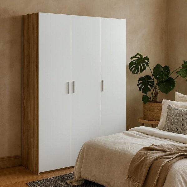 Wyld Haus Daejeon White and Natural Oak Effect Wooden Wardrobe 3 Doors