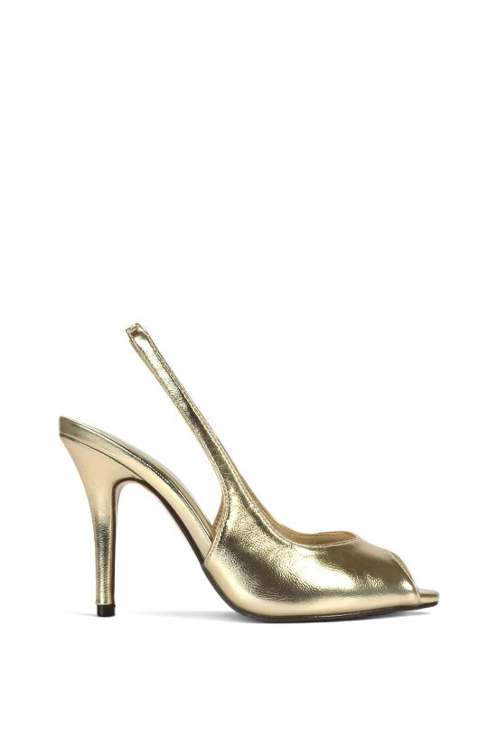 XY LONDON Stiletto High Heel Slingback Peep Toe Court Shoes - Gold