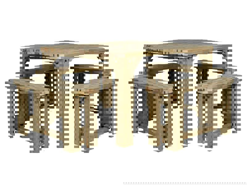 QUADRUM Rounded Picnic Table with 4 Benches – Wooden Outdoor Dining Set for Gardens, Patios, and Picnics
