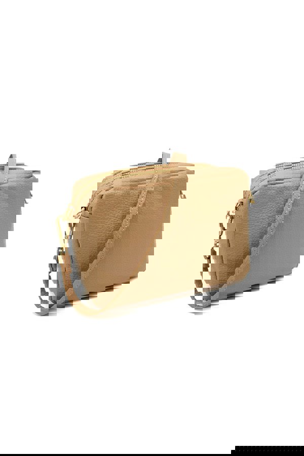 Pluspup Italian Genuine Leather Crossbody Bag with Double Zipper Compartments