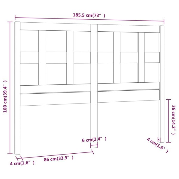 Berkfield Bed Headboard Black 185.5x4x100 cm Solid Wood Pine