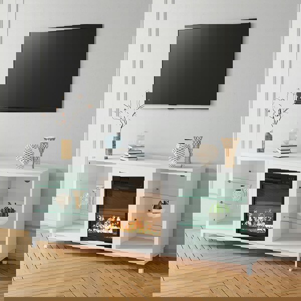 Freestanding TV Stand Entertainment Center with 18" Fireplace