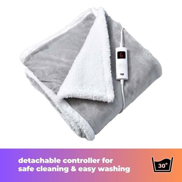 GlamHaus Heated Throw Electric Fleece Over Blanket Sofa Bed 160 X 130cm Tangerine