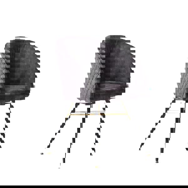 Life Interiors Single Vittorio Velvet Dining Chair with Black Metal Legs, Quilted Design Modern Accent Chair