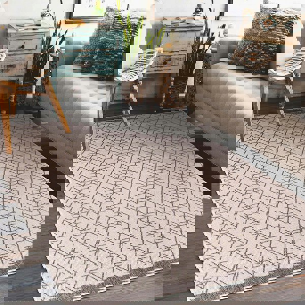 Trailing Leaves Design Reversible Outdoor Rug in Grey & Blue