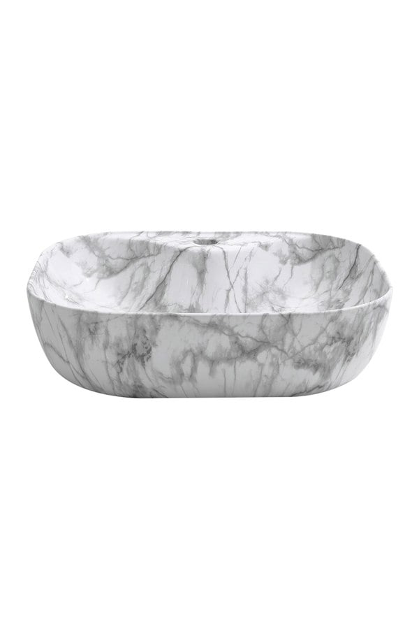Living and Home White Ceramic Marble Vessle Bathroom Sink