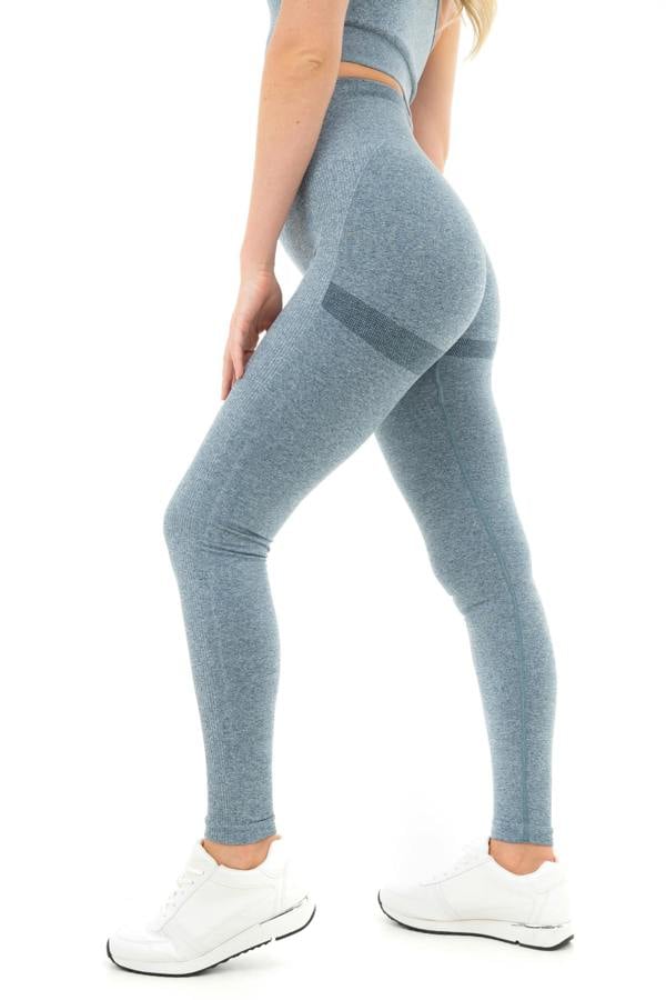 Smart Living Women's High Waist Solid Marl Leggings with Bum Lift - Blue Marl