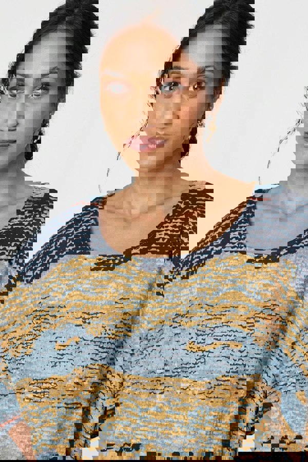 Grey | Printed 3/4 Batwing Sleeve Relaxed Tunic Top
