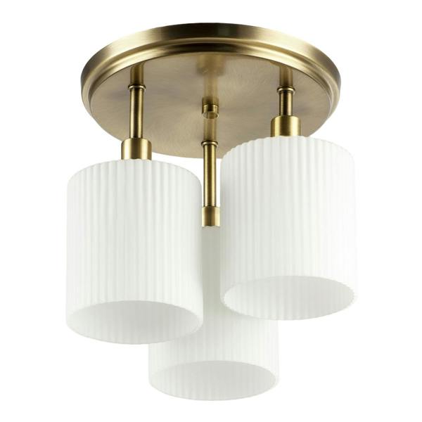 Designer Antique Brass Semi Flush Ceiling Light with Fluted Shades Image 4