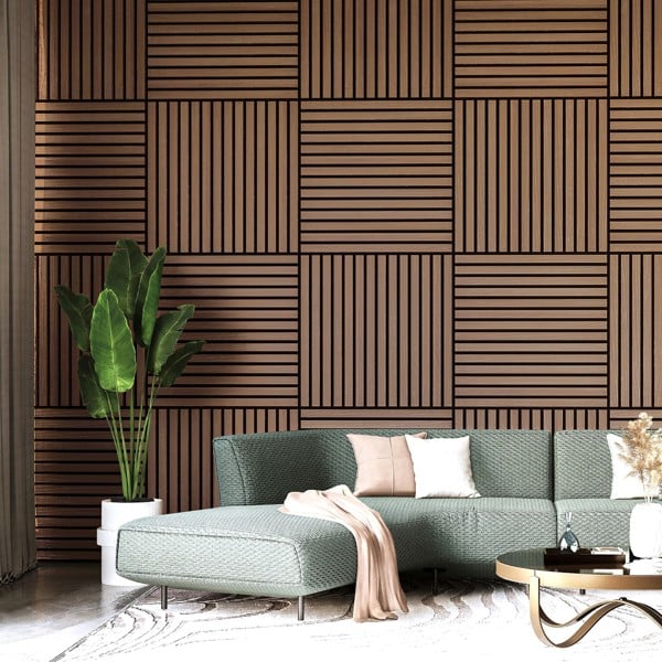 Wallsupply UltrAcoustic Eco Tile Wood Effect Recycled Felt & EPS Acoustic Slat Wall 58 x 29cm Panels, 6pcs 1.01m², Walnut