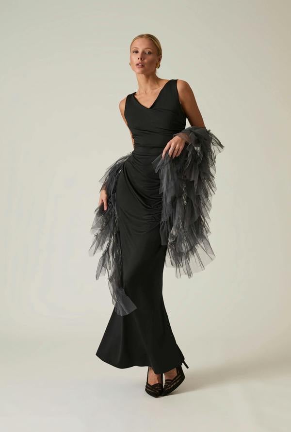 James Lakeland Black Sleeveless Gathered Maxi Dress