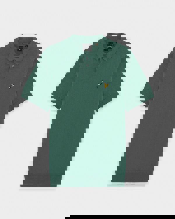 Lyle & Scott Cotton Short Sleeve Mens Knitted Polo - W130 Everglade | CHO | Designer Mens Short Sleeve Polo Shirts