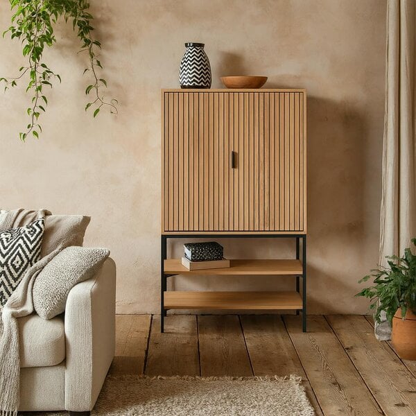 Wyld Haus Jaipur Cabinet 2 Doors 3 Shelves With Oak Lamella Front