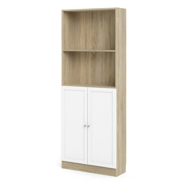 Furniture To Go Basic Tall Wide Combination Storage in Oak (4 Shelves) with 2 Doors in White