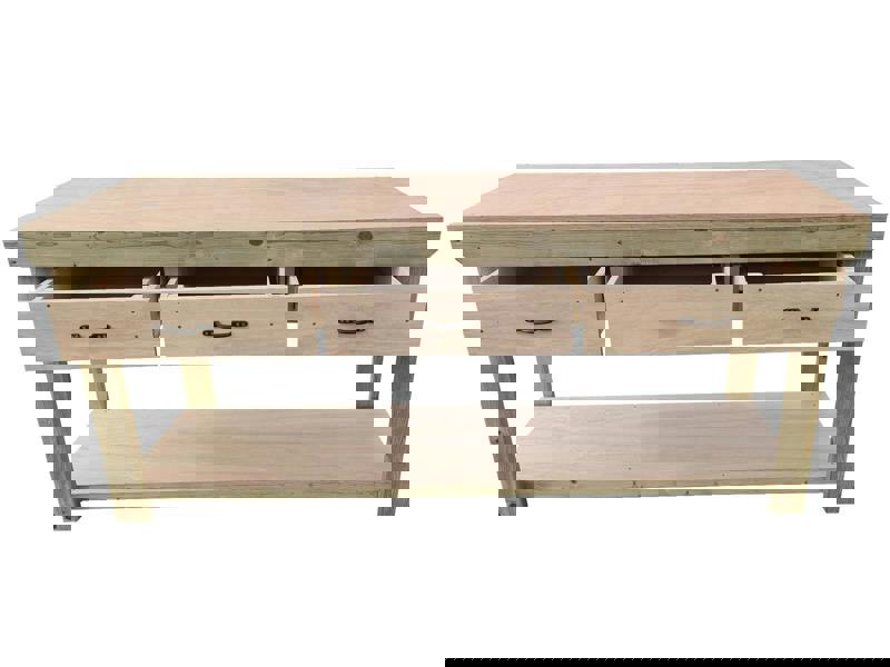 Wooden eucalyptus Top Workbench – Durable Tool Cabinet with Multiple Drawers, Ideal for Dry Indoor Spaces Such as Garages, Workshops, and Studios