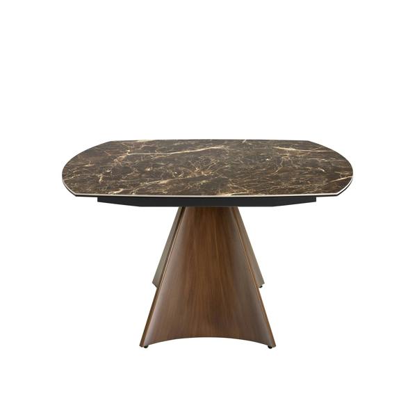 Angel Cerdá Oval Barrel porcelain marble and walnut effect steel extending dining table 1113