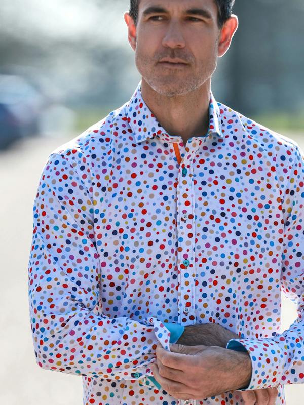 Claudio Lugli Classic Polka Dot Men's Long Sleeve Satin Cotton Shirt