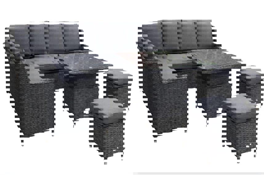 Cannes Rattan 5 Piece Corner Set - Charcoal Garden Dining Furniture with Hi Lo Table Charcoal The Garden Furniture Shop