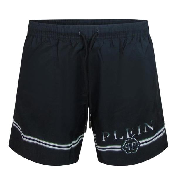 Philipp Plein Striped Logo Medium Boardshort Black Swim Shorts L