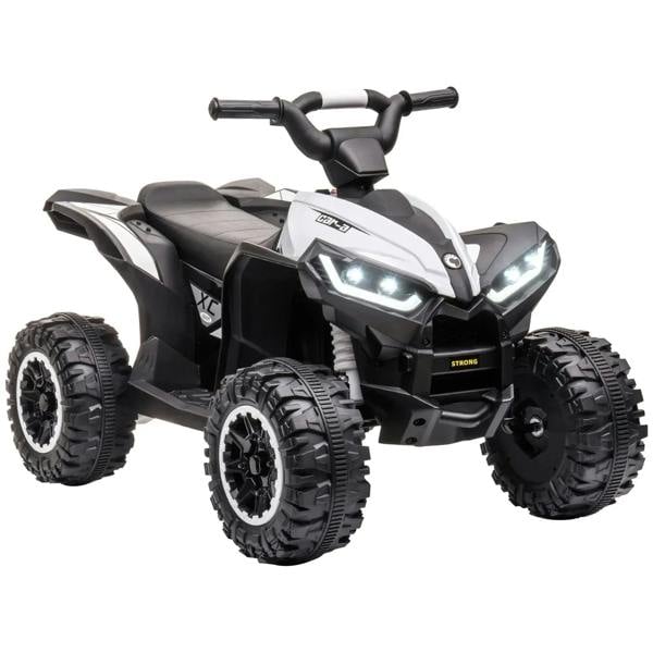 White kids electric quad bike with front LED headlights and chunky off-road tires