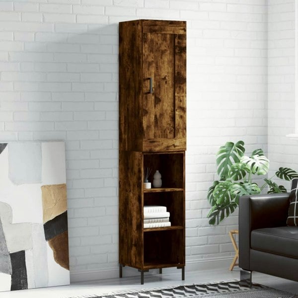 Berkfield Highboard Smoked Oak 34.5x34x180 cm Engineered Wood