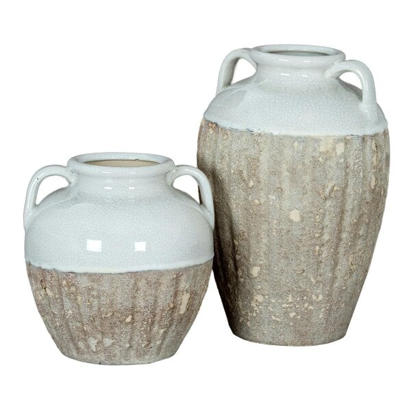 Wyld Haus Stonewild Medium Amphora White and Sand Textured Ceramic Vase with Handles