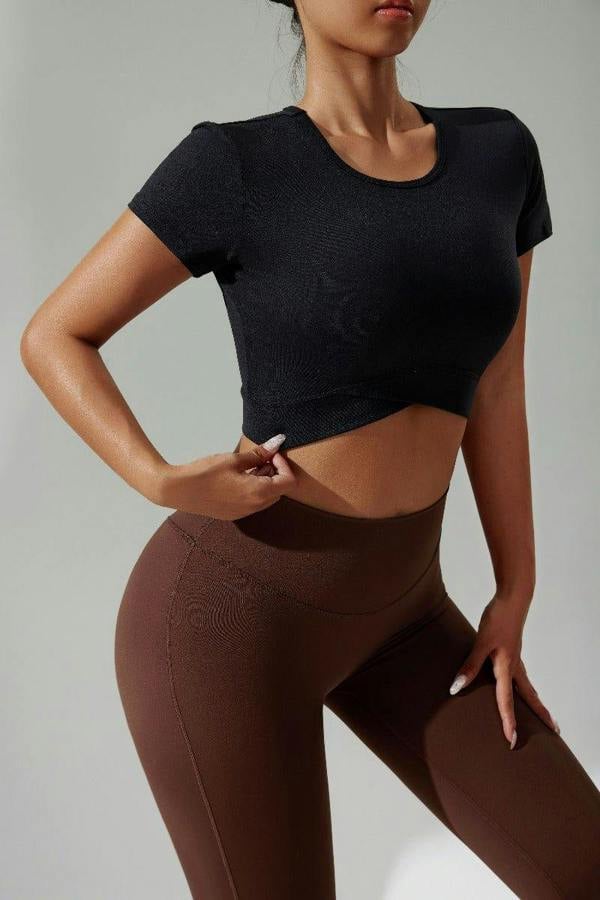 Anniou Short Sleeve Yoga Crop Top