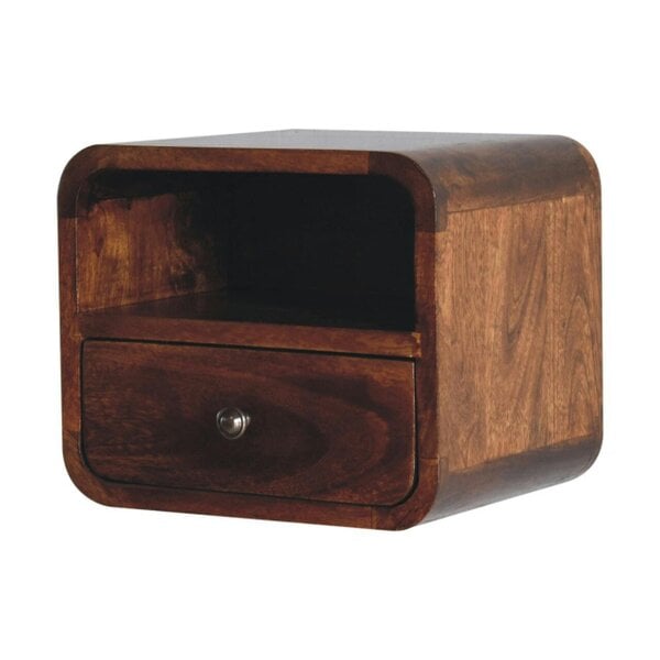 Wyld Haus Cagliari Small Wall Mounted Curved Chestnut Bedside with Shelf