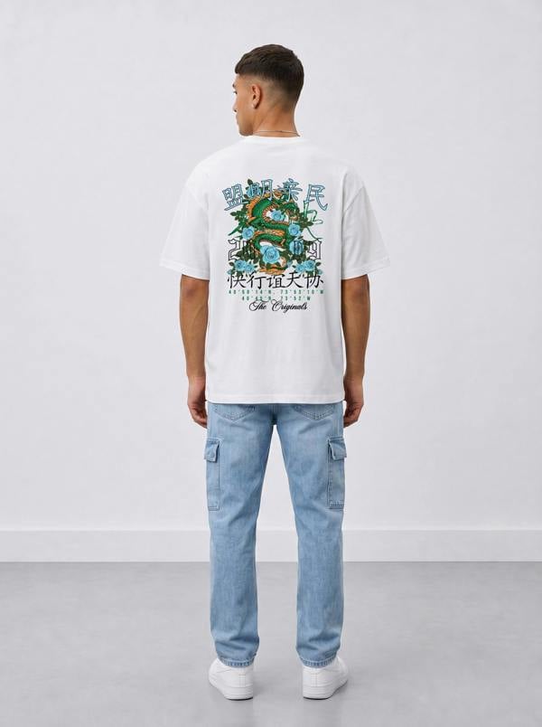 London Attitude Original Creators Dragon Graphic Heavyweight Oversized White T-Shirt