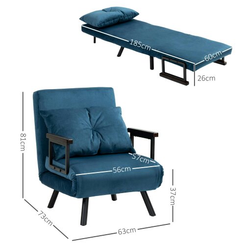 Wyld Haus Mofa Nare Velvet Navy Blue 4 In One Convertible Single Chair Bed With Pillow