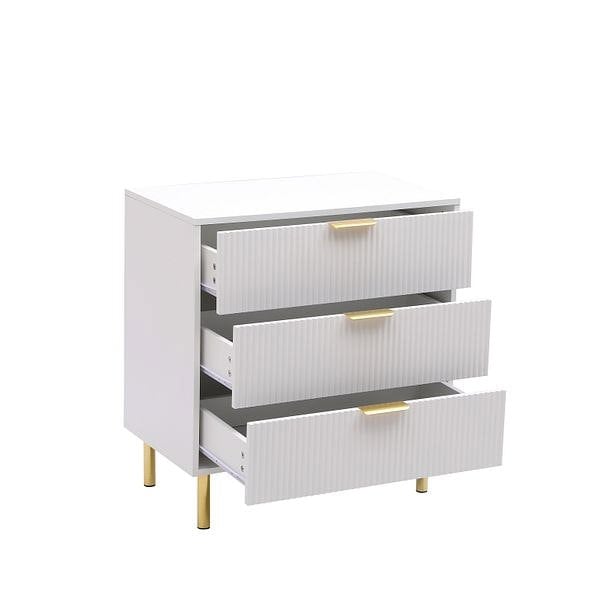 MMT Furniture Designs White Gloss Chest of Drawers, Gold Handles & Legs, 3 Drawer