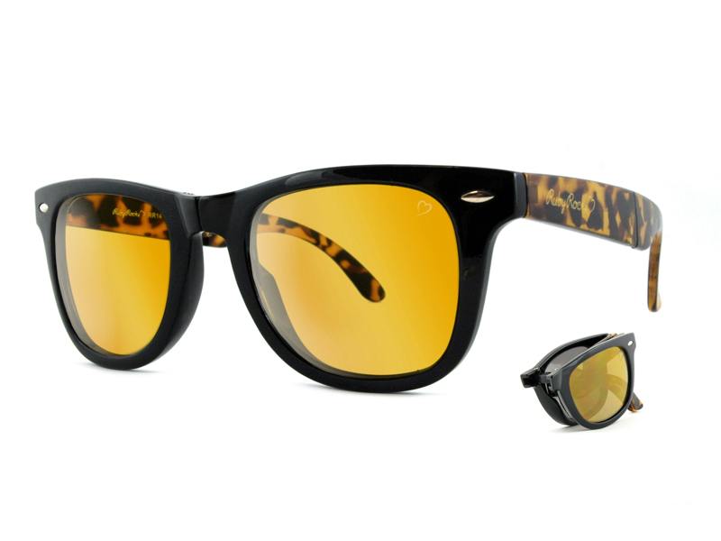 Ruby Rocks Agent Wayfarer style Folding Black and Tortoiseshell Frame and gold Lens Sunglasses RR14-2