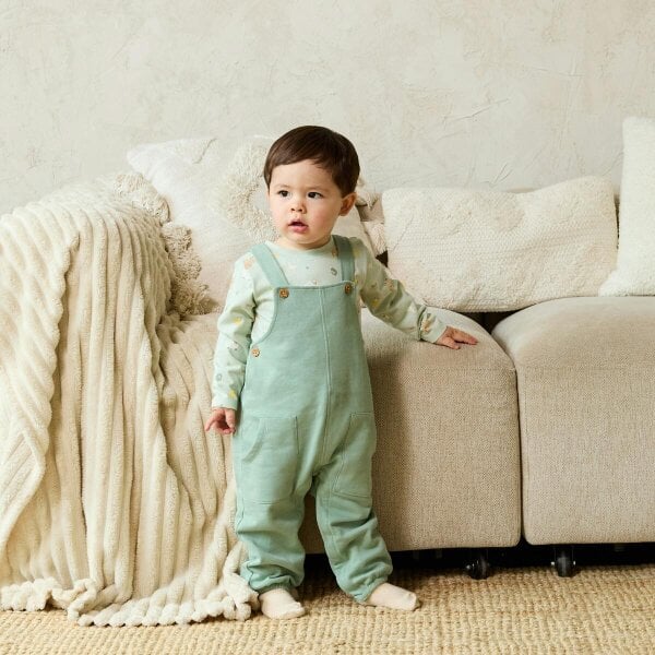 Mini Cuddles Farm Animal-Print Dungarees (Sage Green)