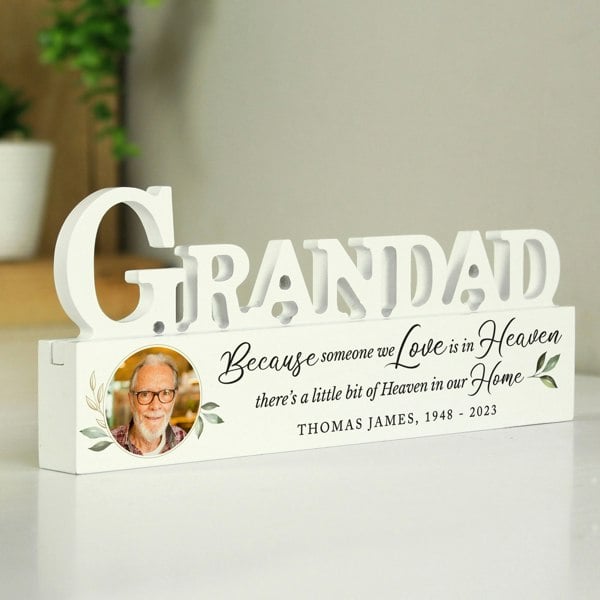 Personalised Memento Company Personalised Botanical Memorial Photo Upload Wooden Grandad Ornament