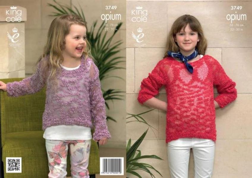 King Cole Opium Knitting Pattern 3749, Sweaters for Kids, 22 - 30 Inches - Intermediate