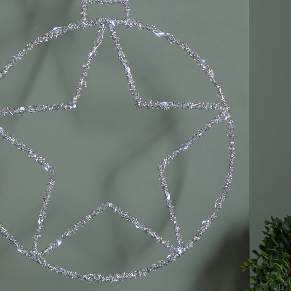 Samuel Alexander 49cm Battery Powered Light up Christmas Silver Star Ball with Twinkling White LEDs