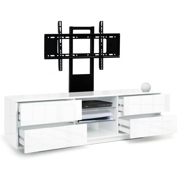 Homeology Avitus Gloss White with 4-White Drawers and 3-Shelves up to 65" LED, LCD, Plasma TV Stand with Mounting Arm