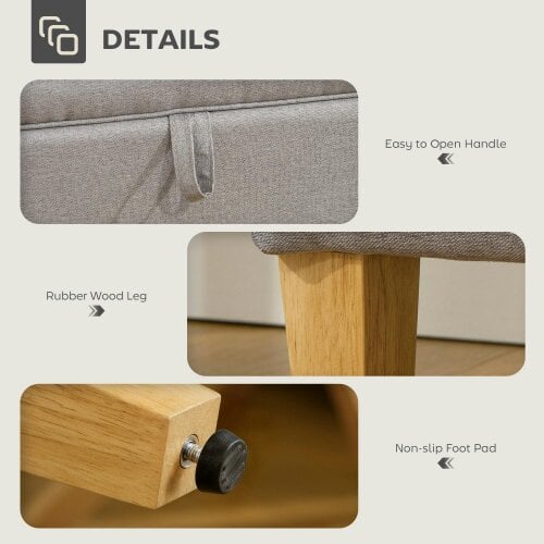 Wyld Haus Solo Linen Light Grey Storage Footstool With Storage Natural Wooden Legs