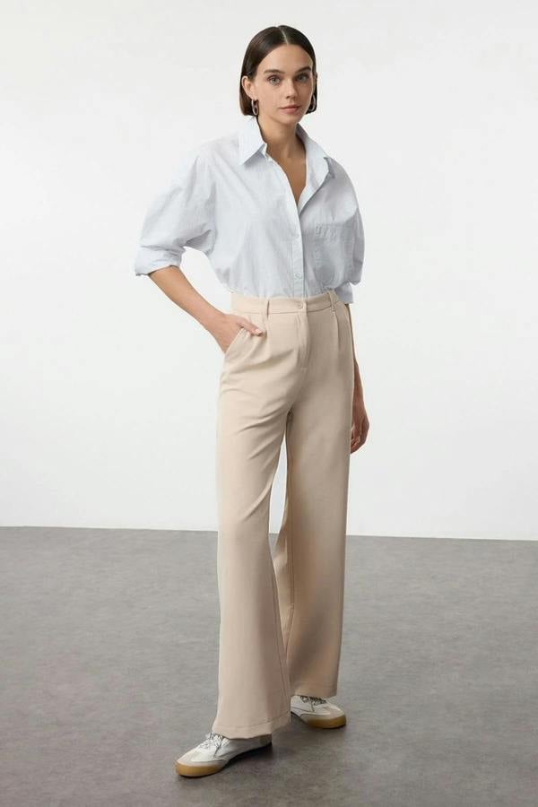 Hoxton Gal High-Waist Wide-Leg Pleated Woven Trousers