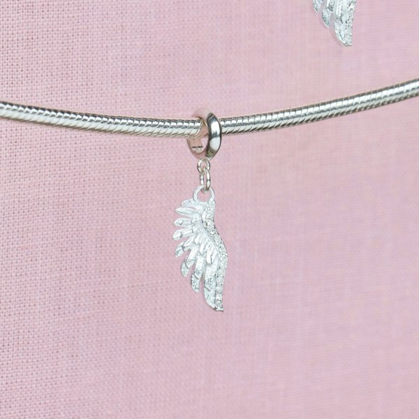 Mylee London Crystal Angel Wing Pendant Charm - Sterling Silver