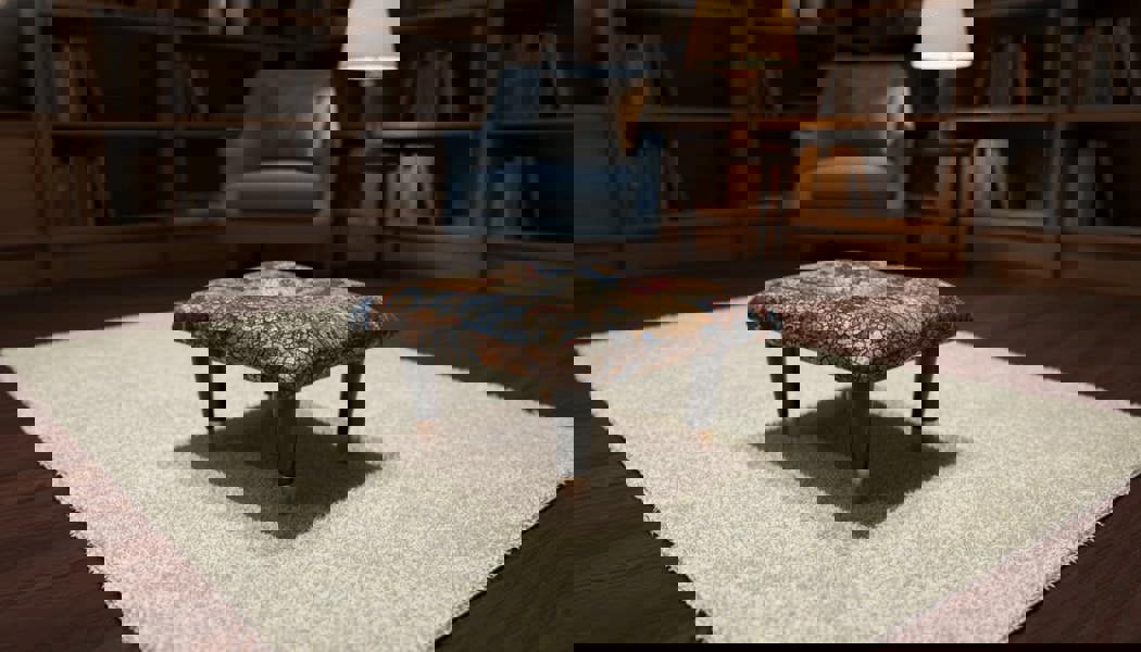 Small Velvet Stained Glass Footrest Pouffe – Handmade UK Living Room Ottoman - ISTOOLS