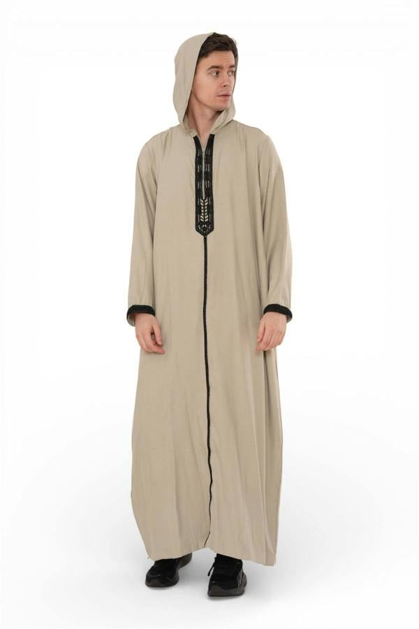 Infinity Leather Men's Hooded Moroccan Embroidery Djellaba Islamic Jubba Robe Eid Ramadan Thobe