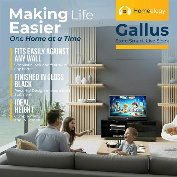 Homeology Gallus Gloss Black with 2-Black Drawers and 3-Shelf 32"-55" LED/LCD/Plasma Cabinet TV Stand