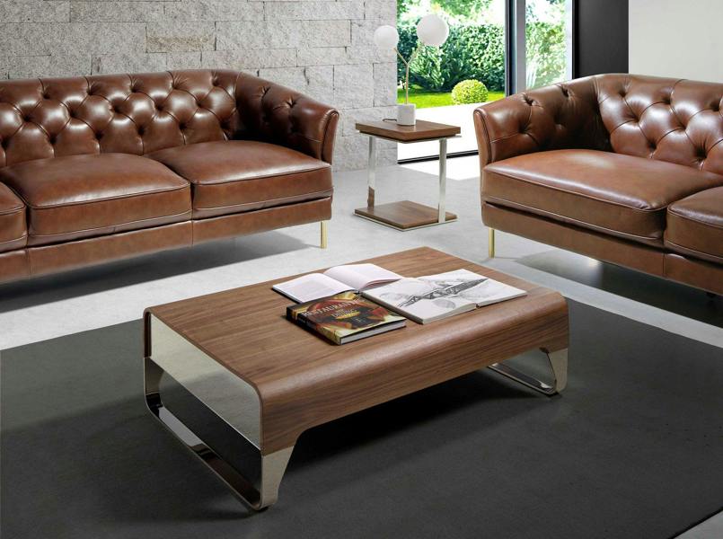 Angel Cerdá Rectangular Coffee Table Walnut and Chrome-plated Steel 2001