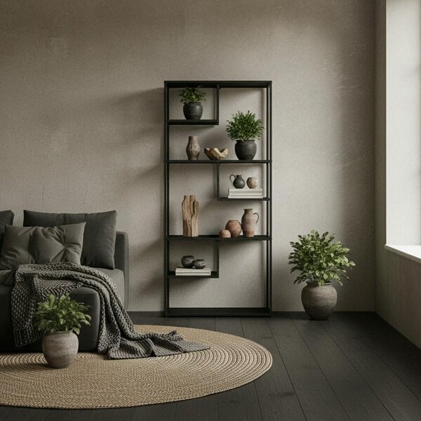 Wyld Haus Eldora Metal Black 7 Tier Industrial Display Bookcase
